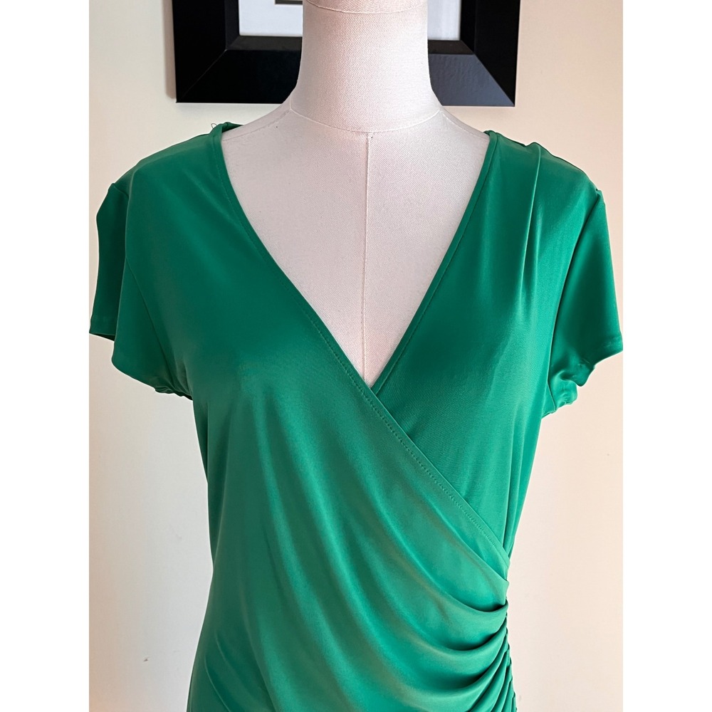 Janine London Paris New York Green Draped Ruched Jersey Dress Vintage Large - Picture 4 of 6